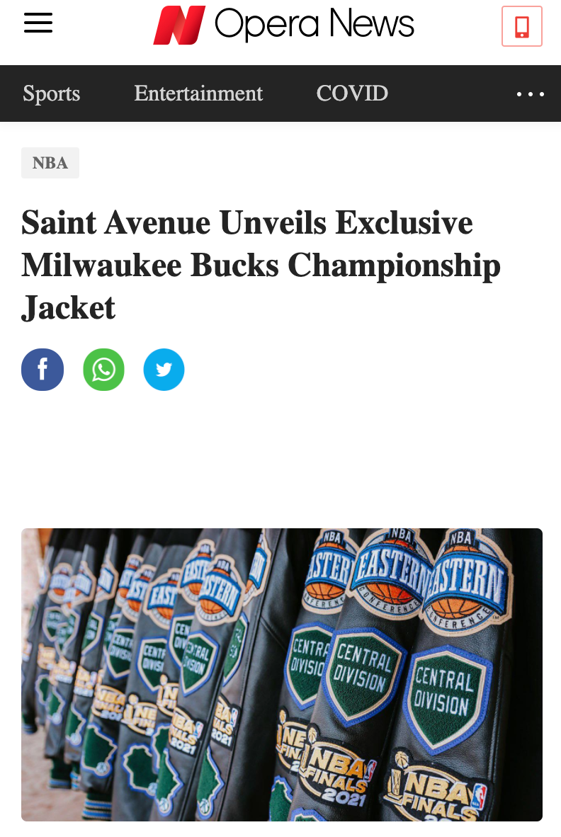 Opera News: Saint Avenue Unveils Exclusive Milwaukee Bucks Championship Jacket