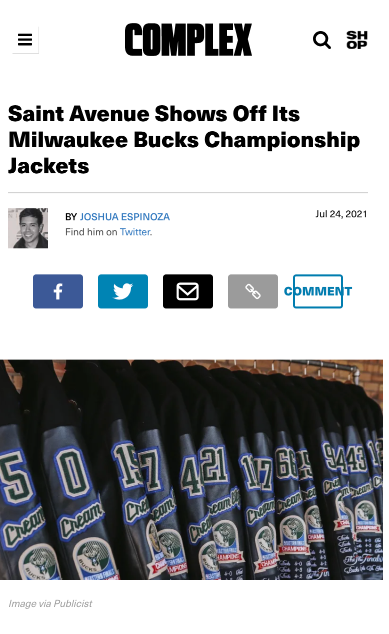 Complex Magazine: Saint Avenue Shows Off Its Milwaukee Bucks Championship Jackets