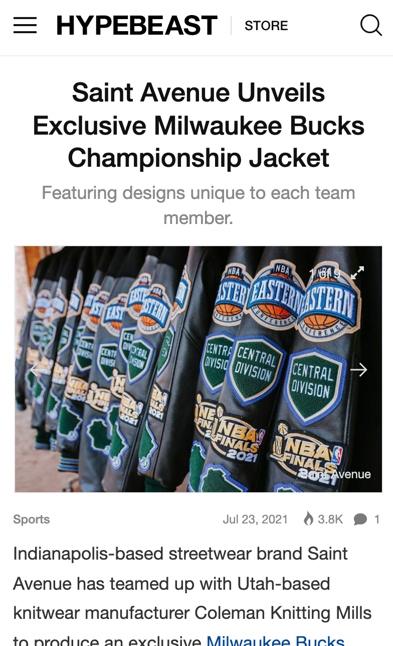 HYPEBEAST: Saint Avenue Unveils Exclusive Milwaukee Bucks Championship Jacket